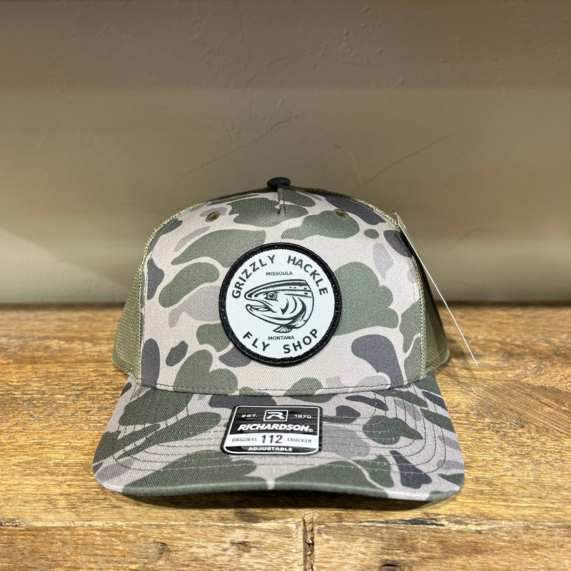 Grizzly Hackle Circle Fish Logo Trucker Hat