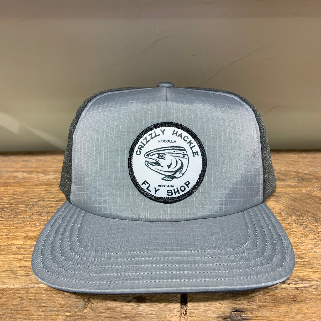 Grizzly Hackle Circle Fish Logo Trucker Hat UNC Blue