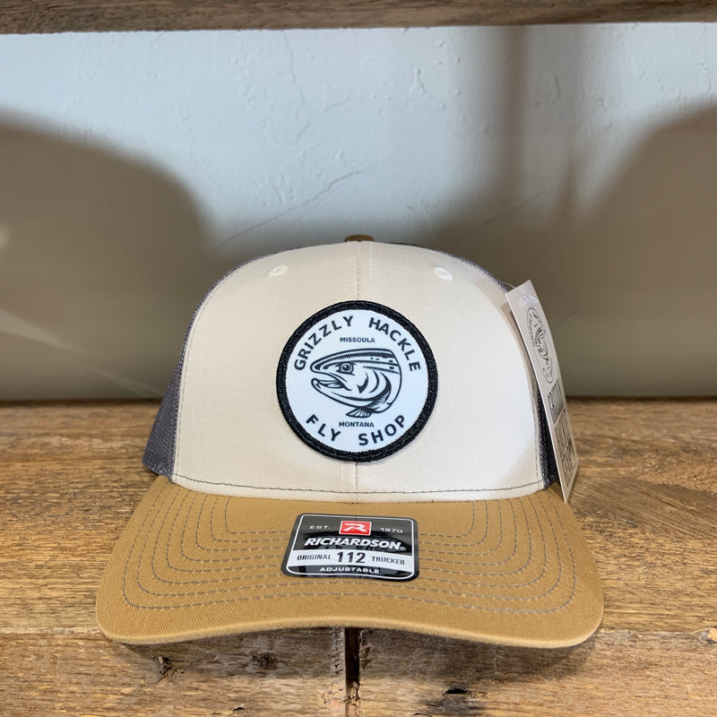 Grizzly Hackle Circle Fish Logo Trucker Hat